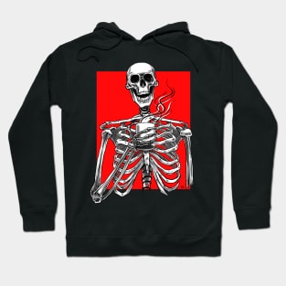 Halloween skeleton drinking coffee red Hoodie